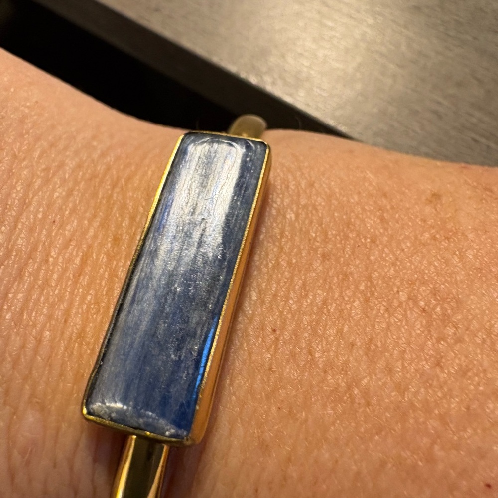 Kyanite and Alchemia Gold Rectangular Bangle Bracelet